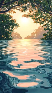 日落下的宁静湖泊