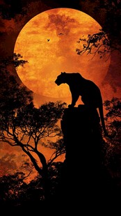 狮子剪影与满月森林场景