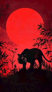 红月下的老虎