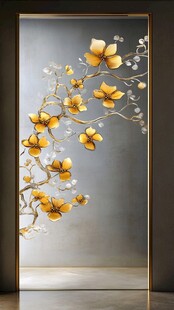 金色花卉艺术玻璃门