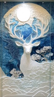 鹿角白月映蓝波