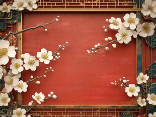 春意盎然 红墙映梅