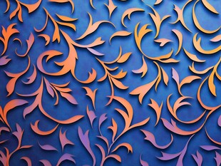 生动的蓝橙渐变花卉图案
