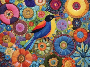 五彩斑斓的鸟与花卉图案