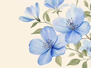 浅蓝花卉水彩画