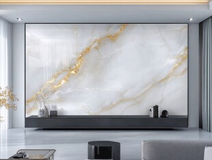 现代简约风格客厅 白色大理石背景墙 黑色家具 灰色调装饰