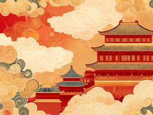 云雾缭绕的古建筑