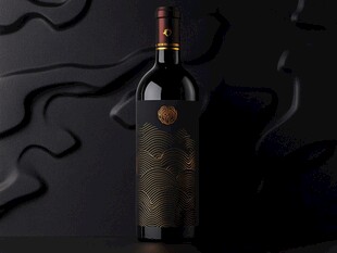 优雅黑金酒瓶 波浪纹理 奢华设计