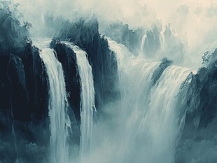 山水画中的瀑布风景