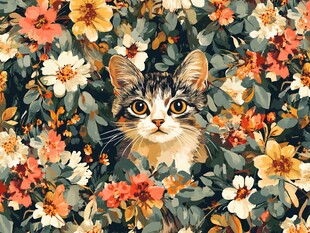 猫在花丛中