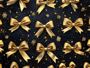 金色蝴蝶结与雪花图案的节日背景