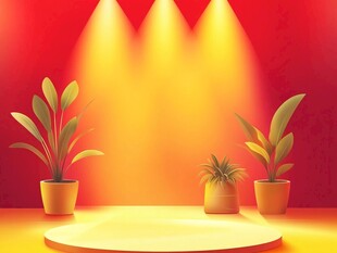 暖色调舞台照明与植物装饰