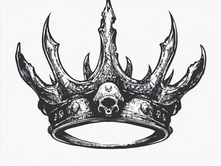 古老的皇冠 带有尖锐的尖刺和中央的骷髅图案