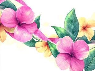 粉色与黄色花卉的数字艺术作品