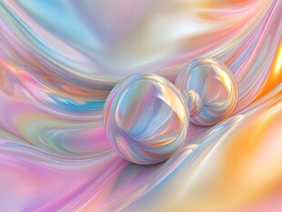 抽象的彩虹色液体流动与球形物体的相互作用