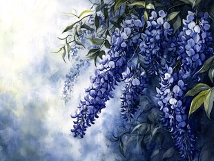 紫藤花卉水彩画