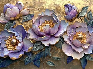 金色背景上的紫色花朵