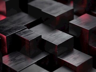 抽象的黑色几何形状与红色光影