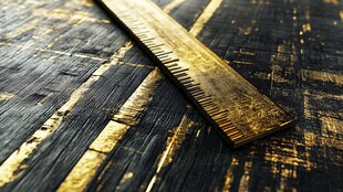 金色尺子与黑色木纹的交织