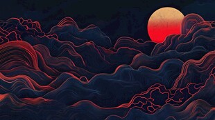 红色波浪线抽象风景