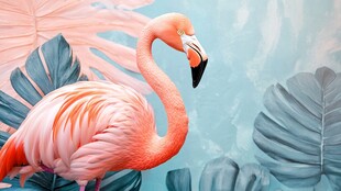 粉红火烈鸟与热带树叶