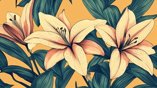 橙色背景上的百合花图案