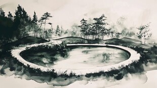 森林中的圆形水池