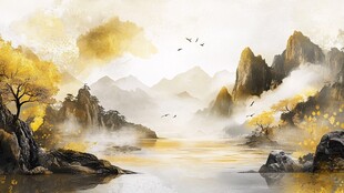 金秋山水画