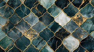 奢华大理石纹理与金色线条交织的图案