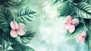 绿意盎然 粉色花朵映衬