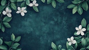 绿色花卉与青蓝色背景