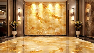 豪华大堂 金色大理石墙和地板