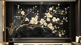 黑色大理石上的白色花朵