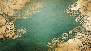 金色云纹绿色背景