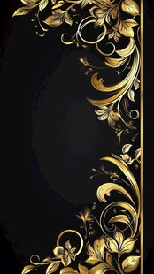 金色花卉图案在黑色背景上