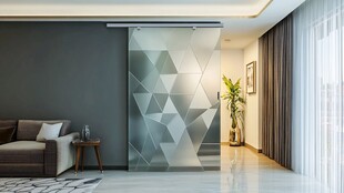 现代室内设计 几何图案玻璃门 简约家居环境