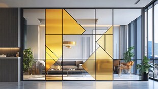 现代客厅设计 几何图案玻璃隔断