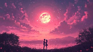 浪漫月夜 情侣剪影