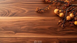 木纹背景与秋日枝叶