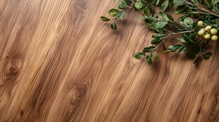 木纹背景与绿色植物