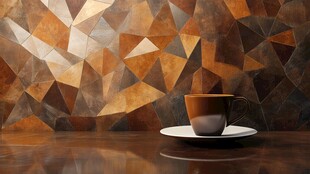 抽象艺术背景下的咖啡杯