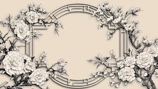 浅米色背景上的白色花朵和圆形框架