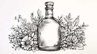 花卉与酒瓶的优雅构图