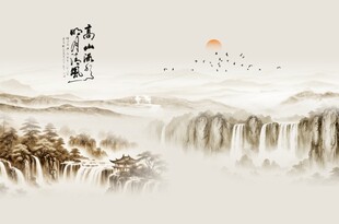 水墨山水画背景墙