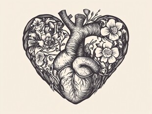 人体心脏与花卉的融合