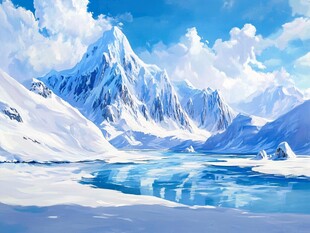 冰雪覆盖的山脉和冰冻的湖泊