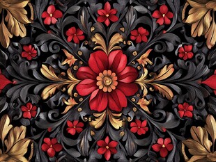 红金花卉图案