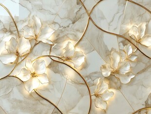 金色花卉图案在石材背景上