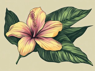 五彩缤纷的热带花卉与绿叶