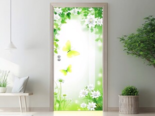 蝴蝶花卉绿色清新自然门贴